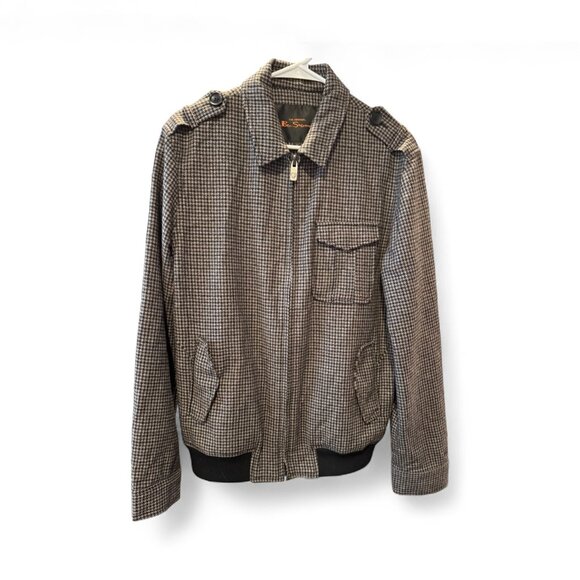 Ben Sherman Herringbone Military Mens Jacket Medium Houndstooth Gray Blue - Picture 1 of 14